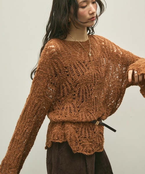 rurumu: 2020AW mix pattern knit ニット セーター Lace knit rough sweater / レースニットラフセーター（ニット