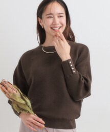 【洗濯機可/体型カバー】お袖ボタン リブドルマンニット
