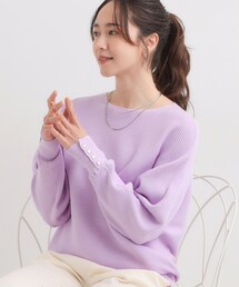 【洗濯機可/体型カバー】お袖ボタン リブドルマンニット