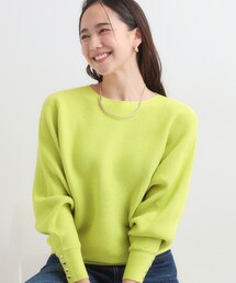 【洗濯機可/体型カバー】お袖ボタン リブドルマンニット