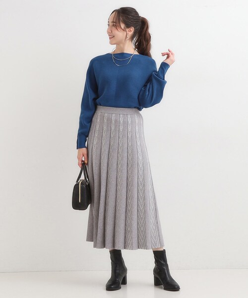 DRESKIP（ドレスキップ）の「【洗濯機可/体型カバー】お袖ボタン リブドルマンニット（ニット/セーター・レディース・ブラック/ネイビー系5/グレー/ブルー/イエロー/ベージュ/ボルドー/ダークブラウン系7/スモーキーグリーン系8/パープル系1・00）」の21枚目の写真