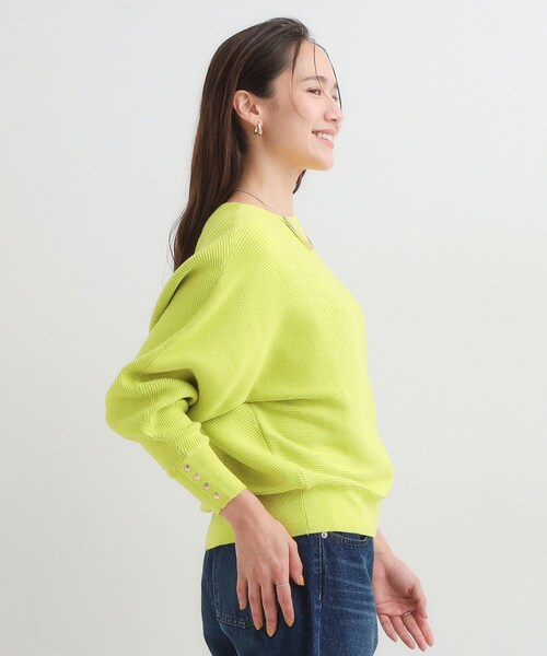 セール】【洗濯機可/体型カバー】お袖ボタン リブドルマンニット