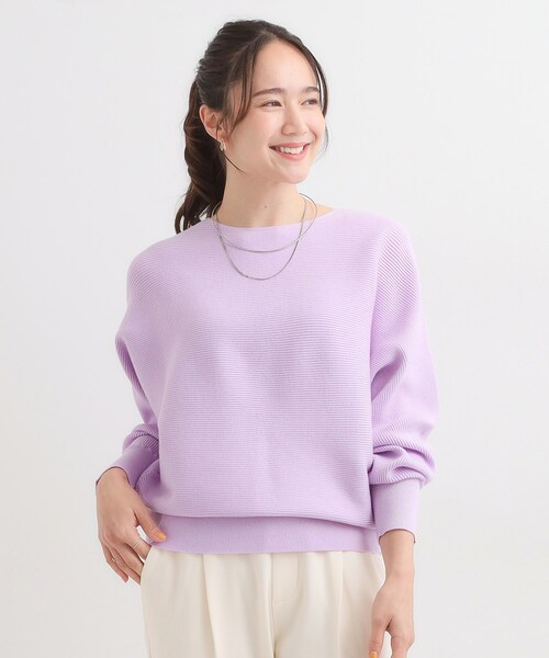 セール】【洗濯機可/体型カバー】お袖ボタン リブドルマンニット