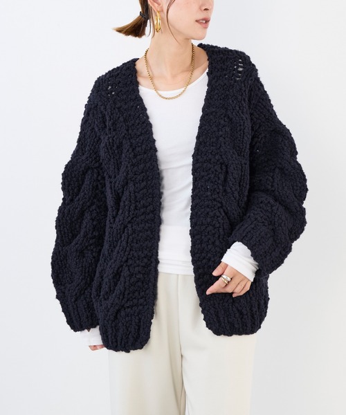 IRONING】ケーブルニットカーディガン-cable rough cardigan