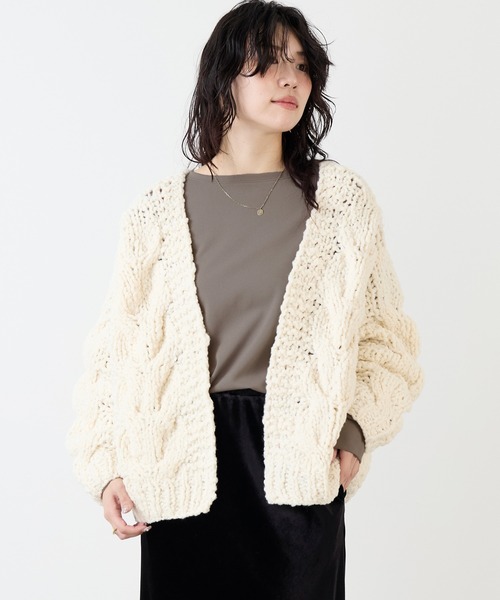 ケーブルニットカーディガン IRONING】ケーブルニットカーディガン-cable rough cardigan（ニット