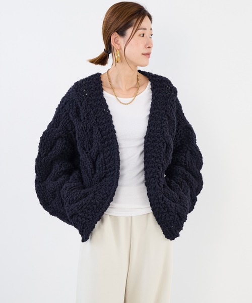 IRONING】ケーブルニットカーディガン-cable rough cardigan（ニット