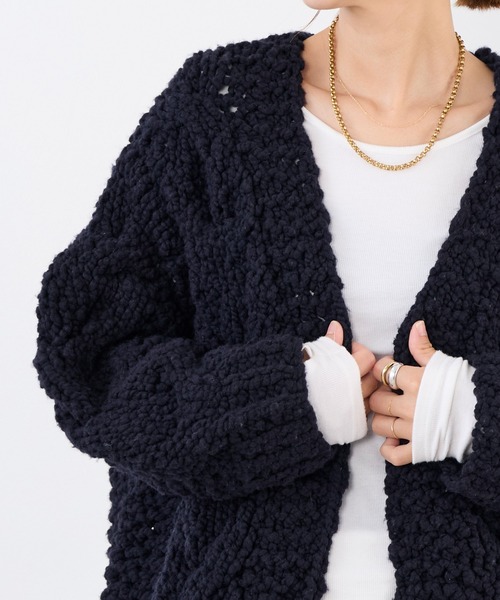 IRONING】ケーブルニットカーディガン-cable rough cardigan（ニット