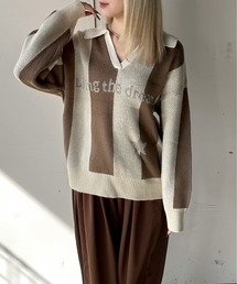 jiasecond.（ジアセカンド）の「【jiasecond.】スキッパーストライプニット / プルオーバー トップス ユニフォーム ゲーミング 襟付き 長袖 オーバー アイボリー ブルー ライトグレー ZOZOTOWN限定（ニット/セーター）」