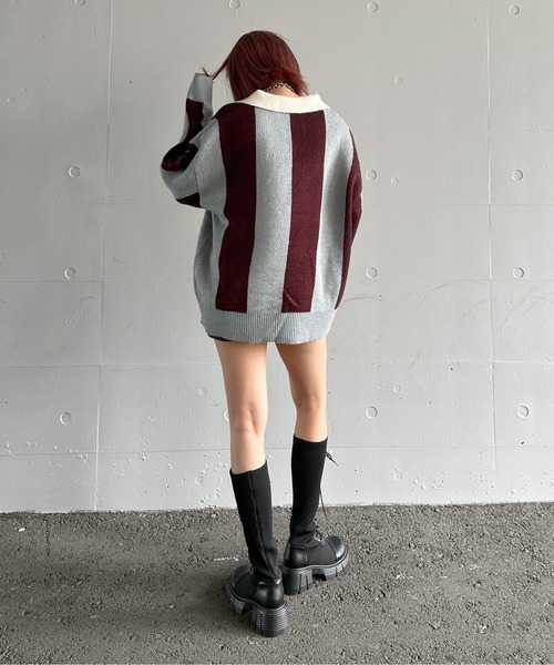 セール】【jiasecond.】スキッパーストライプニット / プル