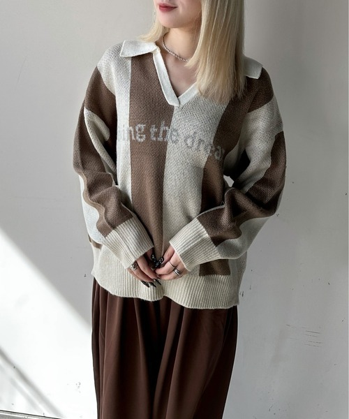 セール】【jiasecond.】スキッパーストライプニット / プル