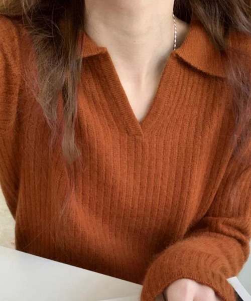 Miniministore(ミニミニストア)の「スキッパーニット韓国風リブニットトップス(ニット/セーター・レディース・ワインレッド/ピンクベージュ/ブラック/アイボリー/テラコッタ/パープル・FREE)」の12枚目の写真