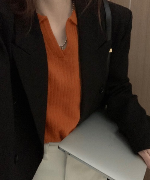 Miniministore(ミニミニストア)の「スキッパーニット韓国風リブニットトップス(ニット/セーター・レディース・ワインレッド/ピンクベージュ/ブラック/アイボリー/テラコッタ/パープル・FREE)」の15枚目の写真