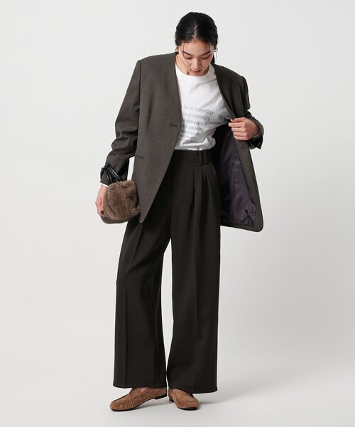 BEAUTY&YOUTH UNITED ARROWS（ビューティーアンドユースユナイテッドアローズ）の「【WEB限定 Wardrobe DAILY MINIMAL】ウールライク ランダムタック ワイドパンツ ウォッシャブル（スラックス・レディース・ブラック/グレー系/モカ・S/M/L）」の6枚目の写真