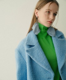 ルシェルブルー シアー シルク 配色 切り替え シャツ 白×グリーン 40