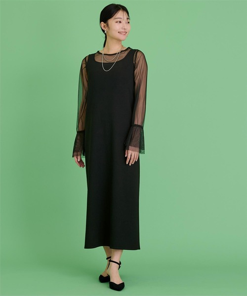 UR'S(ユアーズ)の「カップ付きジョーゼットワンピース(ワンピース・レディース・ブラック/ナチュラル/ネイビー・L/M/S)」の2枚目の写真