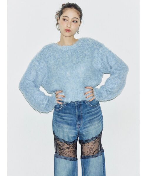 セール】レースドッキングワイドデニムパンツ（デニムパンツ