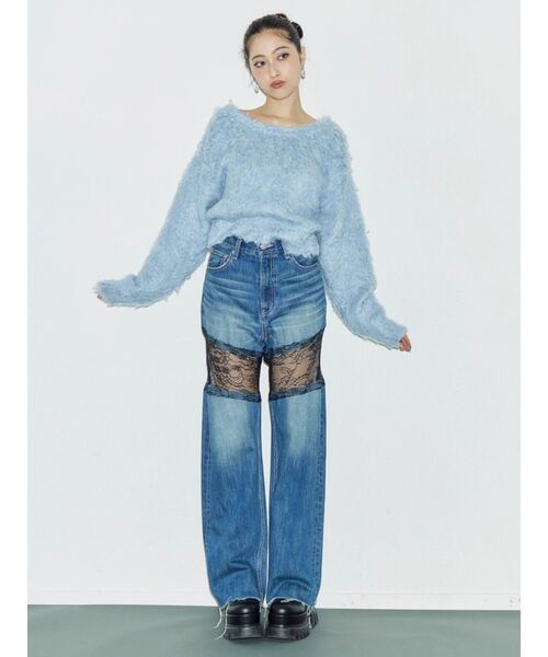 EVRIS大人気完売 レースドッキングワイドデニムパンツ エヴリス EVRIS