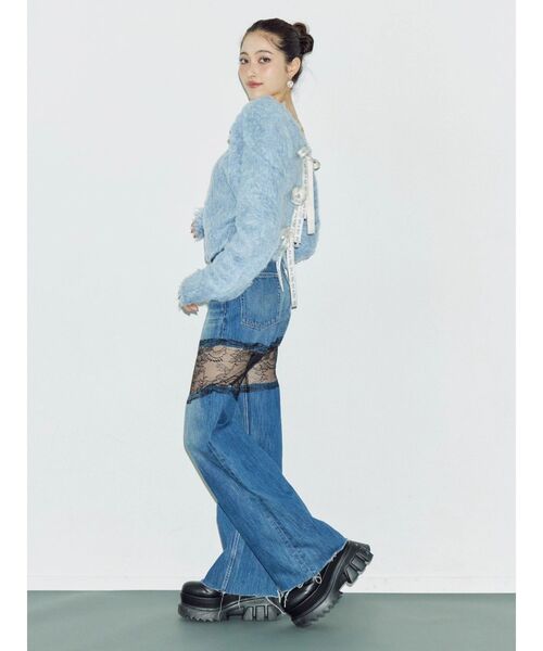 セール】レースドッキングワイドデニムパンツ（デニムパンツ