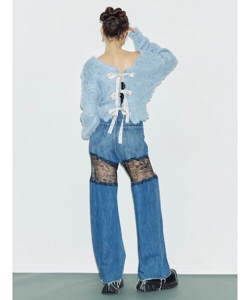 EVRIS(エヴリス)の「レースドッキングワイドデニムパンツ(デニムパンツ・レディース・ブラック/ブルー・MEDIUM/SMALL)」の11枚目の写真