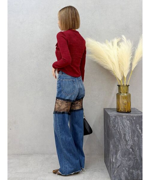 EVRIS(エヴリス)の「レースドッキングワイドデニムパンツ(デニムパンツ・レディース・ブラック/ブルー・MEDIUM/SMALL)」の3枚目の写真