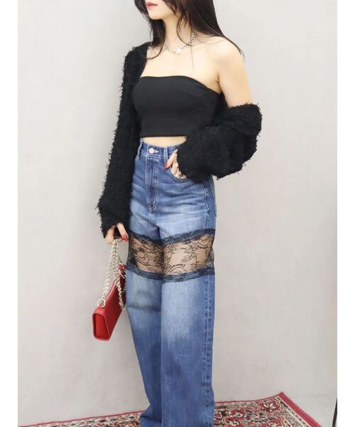 EVRIS(エヴリス)の「レースドッキングワイドデニムパンツ(デニムパンツ・レディース・ブラック/ブルー・MEDIUM/SMALL)」の4枚目の写真