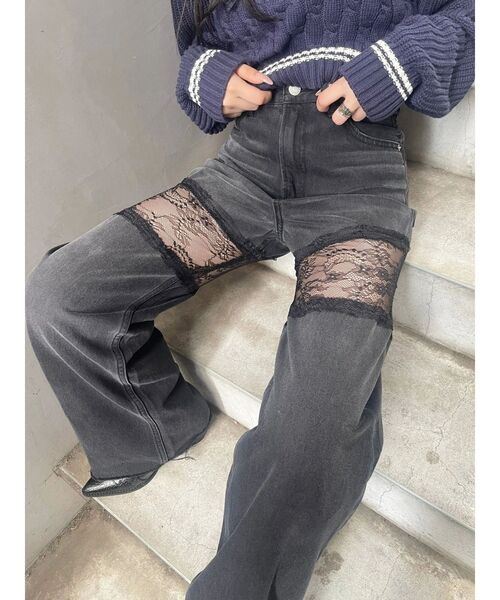 EVRIS(エヴリス)の「レースドッキングワイドデニムパンツ(デニムパンツ・レディース・ブラック/ブルー・MEDIUM/SMALL)」の17枚目の写真