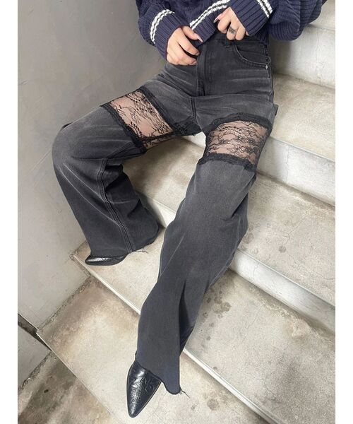 EVRIS(エヴリス)の「レースドッキングワイドデニムパンツ(デニムパンツ・レディース・ブラック/ブルー・MEDIUM/SMALL)」の18枚目の写真