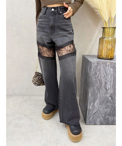 EVRIS(エヴリス)の「レースドッキングワイドデニムパンツ(デニムパンツ・レディース・ブラック/ブルー・MEDIUM/SMALL)」の20枚目の写真