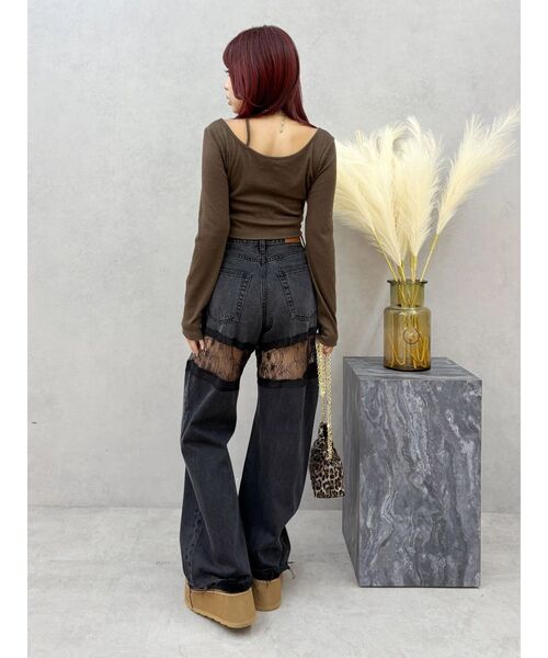 EVRIS（エヴリス）の「レースドッキングワイドデニムパンツ