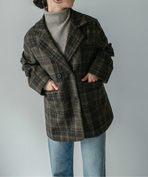 on:nue（オンニュ）の「【on:nue】ウールライクミドルジャケット（テーラードジャケット・レディース・チェック/グレー・FREE）」の3枚目の写真