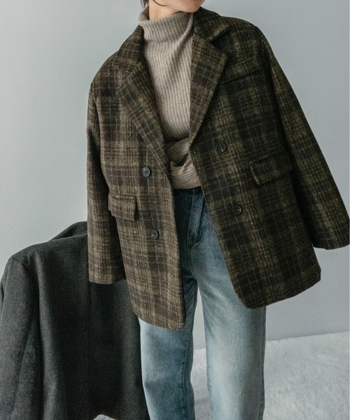 on:nue（オンニュ）の「【on:nue】ウールライクミドルジャケット（テーラードジャケット・レディース・チェック/グレー・FREE）」の6枚目の写真