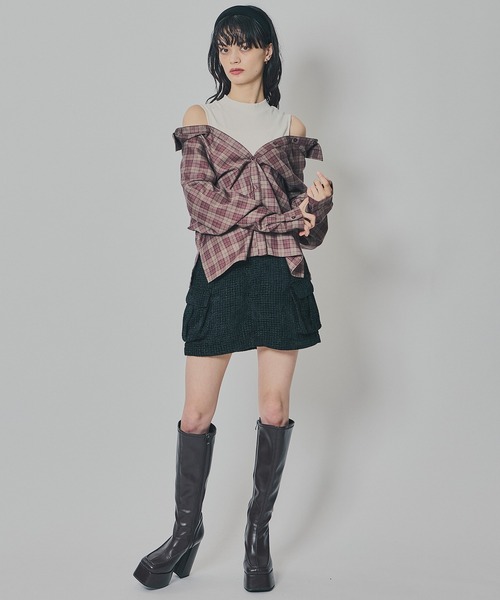 REDYAZEL（レディアゼル）の「マルチウェイオフショルチェックシャツ×タンクトップ（シャツ/ブラウス・レディース・ブラウン/グレー/ネイビー・FREE）」の13枚目の写真