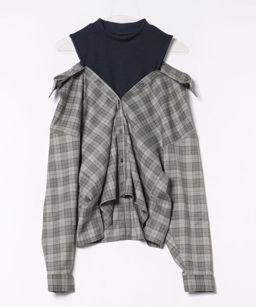 REDYAZEL（レディアゼル）の「マルチウェイオフショルチェックシャツ×タンクトップ（シャツ/ブラウス・レディース・ブラウン/グレー/ネイビー・FREE）」の4枚目の写真