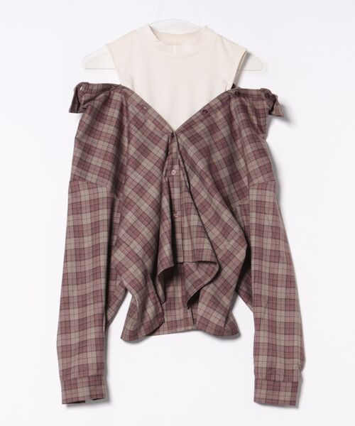 REDYAZEL（レディアゼル）の「マルチウェイオフショルチェックシャツ×タンクトップ（シャツ/ブラウス・レディース・ブラウン/グレー/ネイビー・FREE）」の5枚目の写真