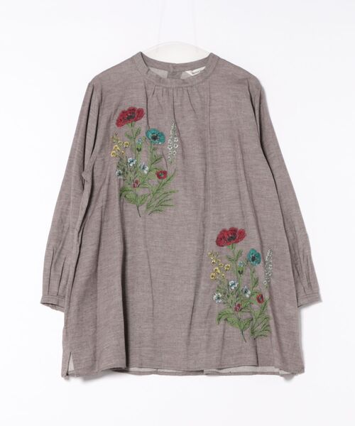 セール】コットンビエラ先染めシャンブレービッグポピーブーケ刺繍