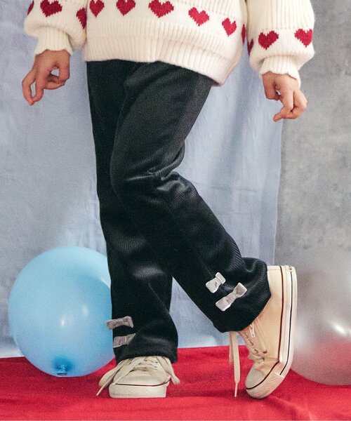 apres les cours（アプレレクール）の「【あったか素材】リボンニットコールきゅんパンツ_ジュニア対応（その他パンツ・キッズ・ピンク/ブラック/アイボリー・90/100/110/120/130/140/80）」の3枚目の写真