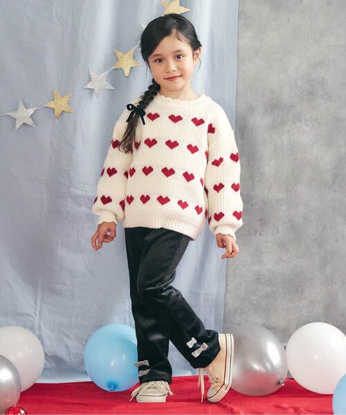 apres les cours（アプレレクール）の「【あったか素材】リボンニットコールきゅんパンツ_ジュニア対応（その他パンツ・キッズ・ピンク/ブラック/アイボリー・90/100/110/120/130/140/80）」の4枚目の写真