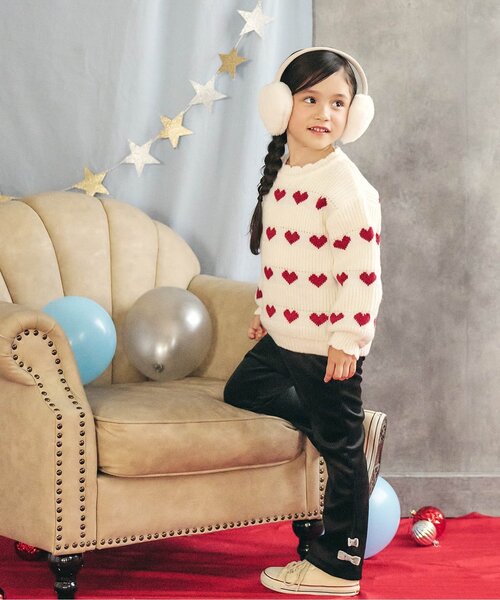 apres les cours（アプレレクール）の「【あったか素材】リボンニットコールきゅんパンツ_ジュニア対応（その他パンツ・キッズ・ピンク/ブラック/アイボリー・90/100/110/120/130/140/80）」の6枚目の写真