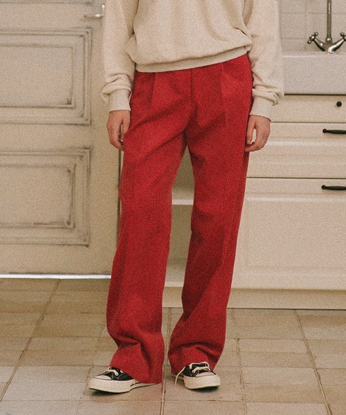 PINTUCK CORDUROY PANTS RED
