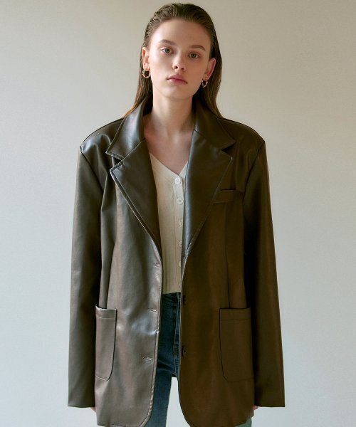 NICK&NICOLE(ニックアンドニコール)の「MANISH FAKE LEATHER JACKET_BROWN(ライダースジャケット・レディース・その他・FREE)」の1枚目の写真