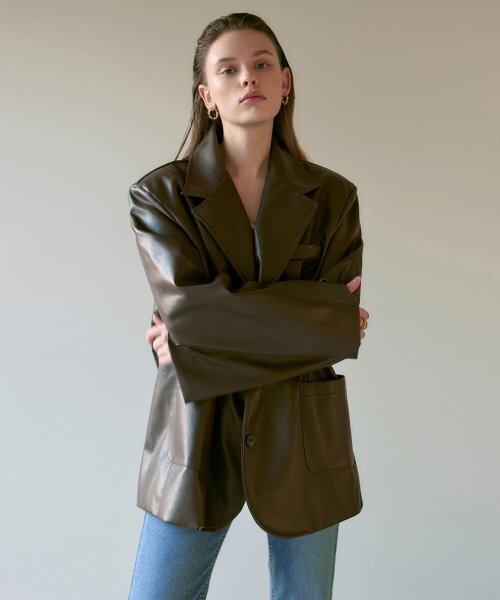 NICK&NICOLE(ニックアンドニコール)の「MANISH FAKE LEATHER JACKET_BROWN(ライダースジャケット・レディース・その他・FREE)」の2枚目の写真