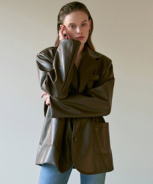 NICK&NICOLE(ニックアンドニコール)の「MANISH FAKE LEATHER JACKET_BROWN(ライダースジャケット・レディース・その他・FREE)」の4枚目の写真