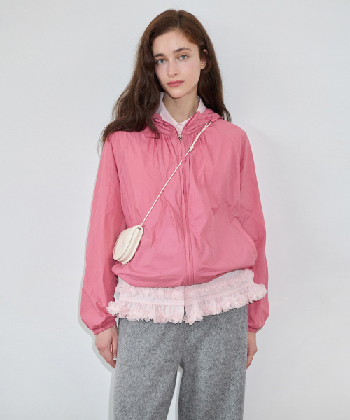 セール】Shirring Hoodie Windbreaker (Rose)（ナイロンジャケット
