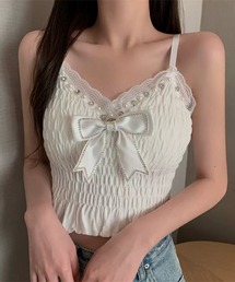 nonomi（ノノミ）の「パール×レース Vネック シャーリングキャミソール（キャミソール）」