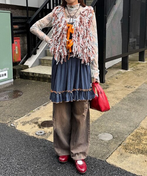 HELLO.SANFRANCISCO（ハローサンフランシスコ）の「【HELLO.SANFRANCISCO/ハローサンフランシスコ】カラーループフリンジリボンベスト（ベスト・レディース・オレンジ/ピンク・ONE SIZE）」の6枚目の写真