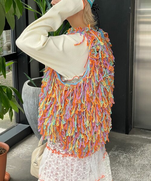 HELLO.SANFRANCISCO（ハローサンフランシスコ）の「【HELLO.SANFRANCISCO/ハローサンフランシスコ】カラーループフリンジリボンベスト（ベスト・レディース・オレンジ/ピンク・ONE SIZE）」の11枚目の写真