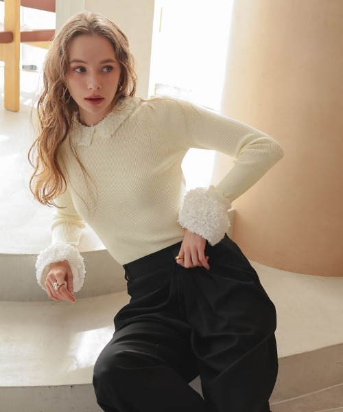 DONOBAN（ドノバン）の「フラワーブロッサムニット（ニット/セーター・レディース・アイボリー/ブラック/グレー・ONE）」の2枚目の写真