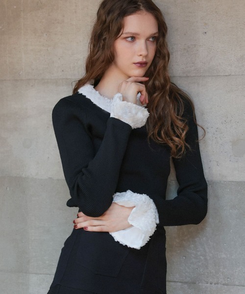 DONOBAN（ドノバン）の「フラワーブロッサムニット（ニット/セーター・レディース・アイボリー/ブラック/グレー・ONE）」の3枚目の写真