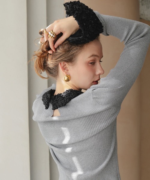 DONOBAN（ドノバン）の「フラワーブロッサムニット（ニット/セーター・レディース・アイボリー/ブラック/グレー・ONE）」の15枚目の写真