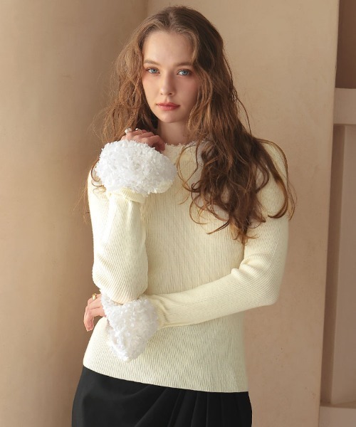 DONOBAN（ドノバン）の「フラワーブロッサムニット（ニット/セーター・レディース・アイボリー/ブラック/グレー・ONE）」の9枚目の写真